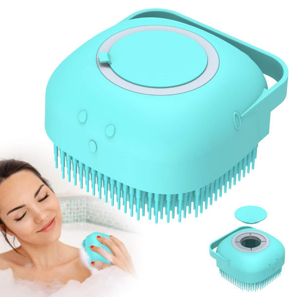 Silicon Bath Body Brush, Exfoliating Body Scurb Brush with Soap Dispenser, 2 in 1 Ultra Soft Bath Sponge Shower Brush and Body Massager, Baby Shower Brush, Shampoo and Gel Dispenser, Loofah Brush, Body Cleaning Scrubber for Man, Women and Children