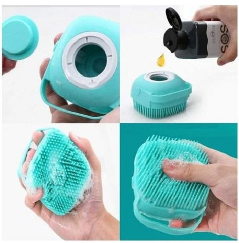 Silicon Bath Body Brush, Exfoliating Body Scurb Brush with Soap Dispenser, 2 in 1 Ultra Soft Bath Sponge Shower Brush and Body Massager, Baby Shower Brush, Shampoo and Gel Dispenser, Loofah Brush, Body Cleaning Scrubber for Man, Women and Children